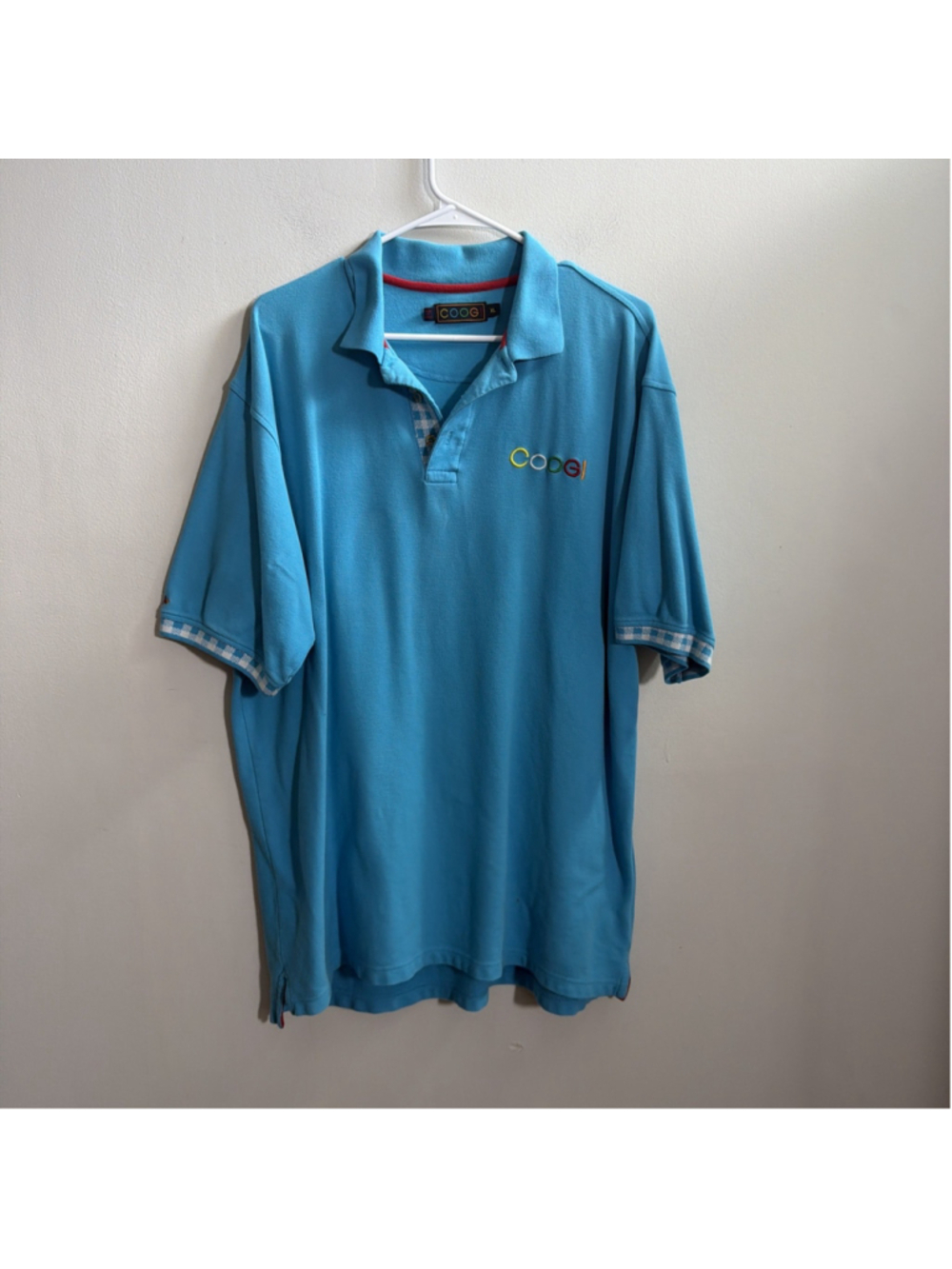 VTG Y2K MEN’S COOGI POLO SHIRT SIZE XL BLUE SHORT SLEEVE COTTON RETRO